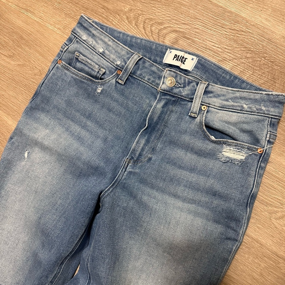 PAIGE Cindy Ripped Straight Leg Distressed Medium Wash Jeans Women's Size 29 - Picture 6 of 8